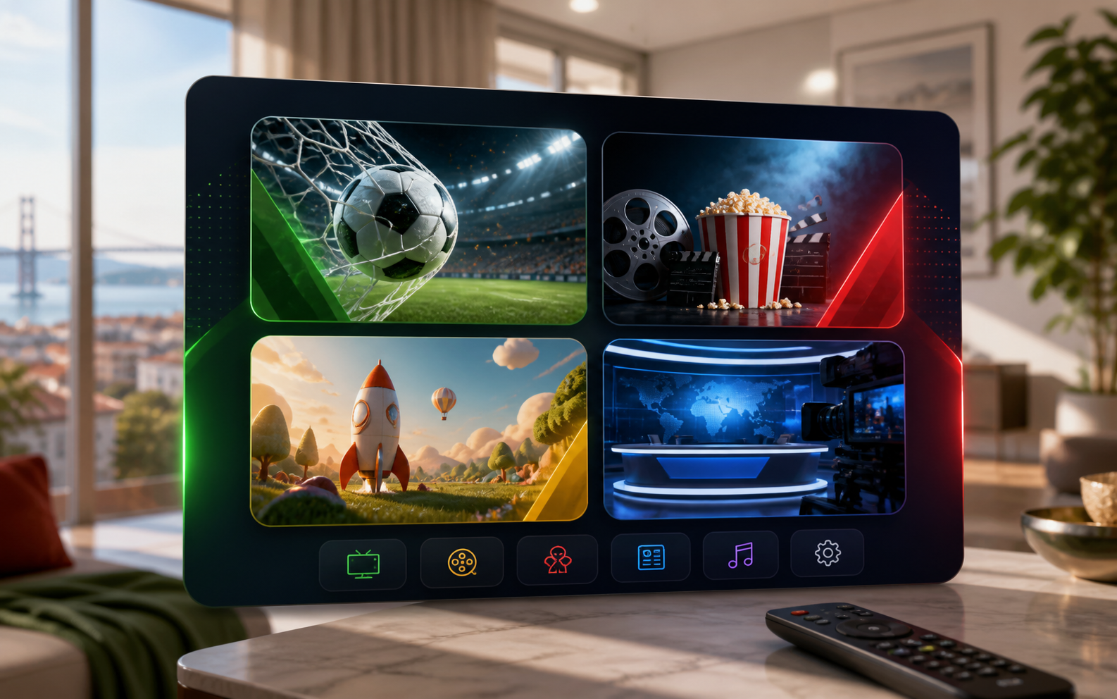 Categorias de canais IPTV Portugal para desporto, filmes, crianças e notícias